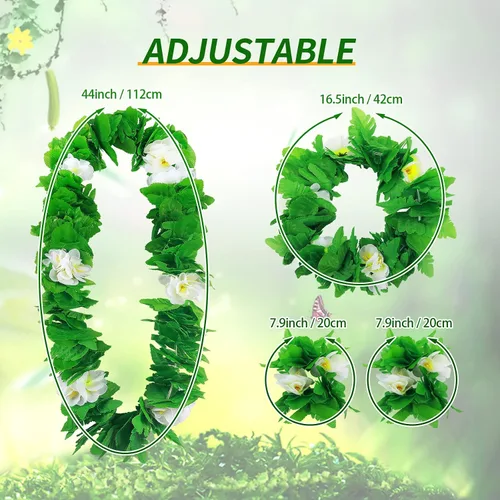 Vista 3 de Yahenda Disfraz hawaiano de 6 piezas para mujer, falda hula de hoja con top corto, collar de flores y trajes de Leis para fiesta de verano Luau