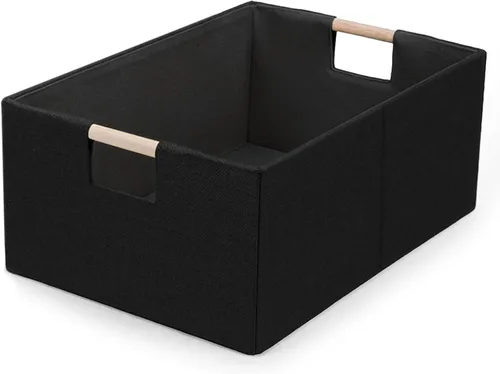 Vista 12 de Cubos de almacenamiento plegables de tela, cestas de almacenamiento de tela con asas de madera, cubos organizadores de armario de estantes, cajas
