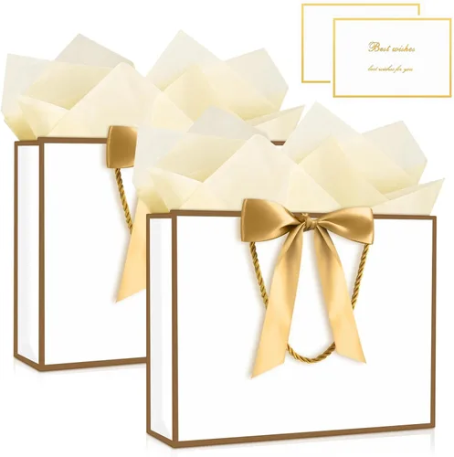 Vista 20 de JMANNI 12 bolsas de regalo de papel de boda con asa, bolsas medianas de regalo de agradecimiento de 13 pulgadas con lazo de cinta, regalos