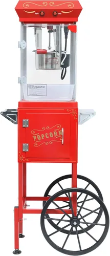 Vista 9 de Máquina para hacer palomitas de maíz, carrito profesional con hervidor de 6 onzas para hasta 25 tazas, máquina comercial vintage de acero Rojo