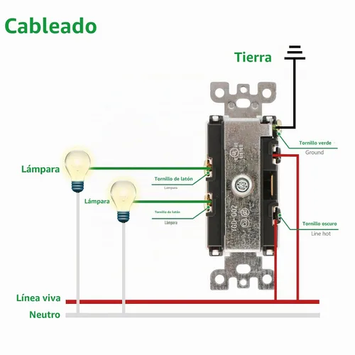 Vista 5 de Wengart Interruptor Decorativo de Combinación Basculante Dúplex, 120VCA 15Amp, Terminal de Tierra, Grado Residencial/Comercial, 2 Interruptores