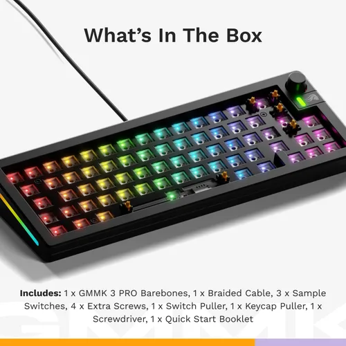 Vista 6 de Glorious Gaming - Kit de teclado para juegos personalizado GMMK 3 Barebones con perilla, teclado mecánico compacto 65%, sistema de juntas modulares