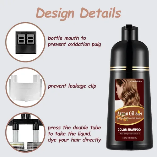 Vista 6 de Tinte para el cabello con aceite de argán negro, 16.9 onzas líquidas, champú de color semipermanente 3 en 1, fácil de usar (negro)