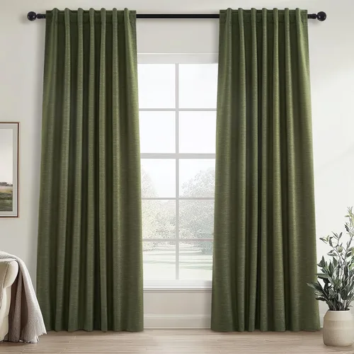 Vista 30 de Topfinel Cortinas opacas, blanco beige, 2 paneles, ventanas pequeñas, textura, mezcla de lino, bohemia, abedul, rural, gancho, bolsillo trasero
