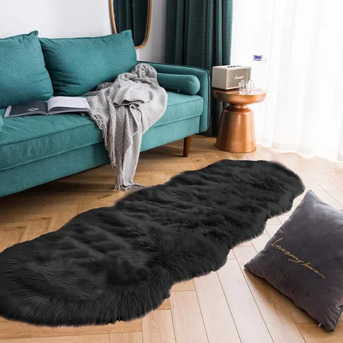 Vista 13 de Latepis - Alfombra rectangular de piel sintética tipo lana de oveja suave y esponjosa de estilo bohemio para sala de estar, dormitorio y residencias