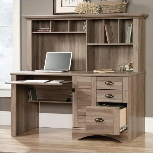 Vista 7 de Scranton & Co Escritorio moderno de madera para computadora con gabinete, acabado de roble sal, 62 pulgadas de ancho, 3 cajones, almacenamiento