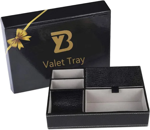 Vista 7 de Baoyun - Bandeja de valet para hombre, caja de valet de piel sintética, bandeja EDC para atrapar todo, organizador de mesita de noche con 5