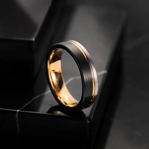 Vista 100 de King Will Anillo de boda de carburo de tungsteno para hombre con diseño de ranura, 6/7/0.315 in de ancho, acabado cepillado/pulido para hombre