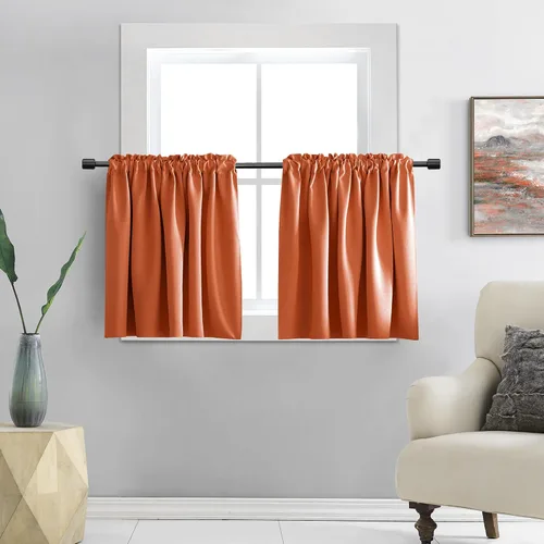 Vista 22 de DONREN Cortinas Cenefas de 20 pulgadas de largo - 2 paneles opacos aislantes térmicos pequeñas cenefas de cortina para baño con bolsillo para barra