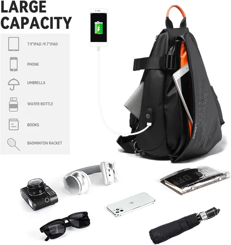 Vista 4 de Bolso bandolera antirrobo para hombres y mujeres, mochila pequeña con un hombro, bolsa de pecho y mochila resistente al agua, Mochilas Sling