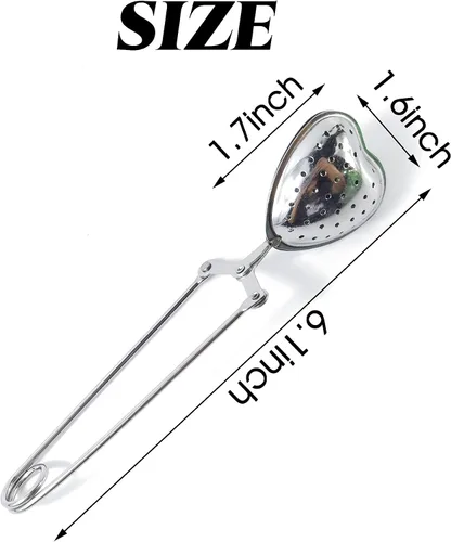 Vista 3 de ROYHOO 10 filtros de té de acero inoxidable de hojas sueltas Infusor de té Coladores Difusor de intervalo reutilizable en forma de corazón Cuchara