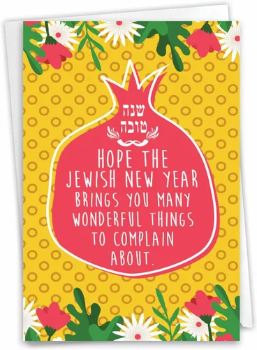 Vista 9 de NobleWorks Divertida tarjeta de felicitación Rosh Hashanah con sobre de 5 x 7 pulgadas (1 tarjeta), tarjetas navideñas judías, ingesta calórica