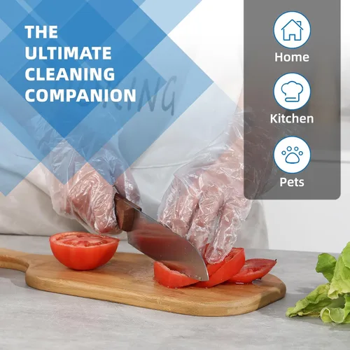 Vista 5 de Guantes desechables de preparación de alimentos, 500 piezas de plástico seguros para alimentos, manejo de alimentos, talla única (500 piezas)