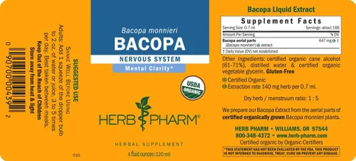 Vista 7 de Herb Pharm Extracto líquido de bacopa orgánico certificado para apoyo cerebral - 4 onzas