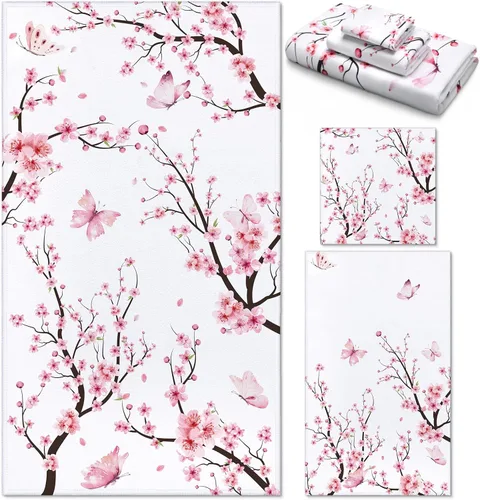 Vista 22 de Preboun Juego de 3 toallas de baño navideñas de gnomo, toallas de mano con árbol de Navidad, toallas de baño con copos de nieve de invierno, toallas