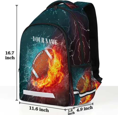 Vista 2 de Mochila personalizada con nombre para niños, adolescentes, deportes, béisbol, mochila personalizada de 16 pulgadas para niños, Fútbol americano