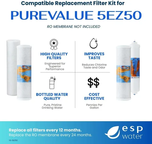 Vista 2 de PureValue 5EZ50 - Kit de repuesto de filtro RO compatible con sistema de filtración de agua potable de ósmosis inversa debajo del fregadero