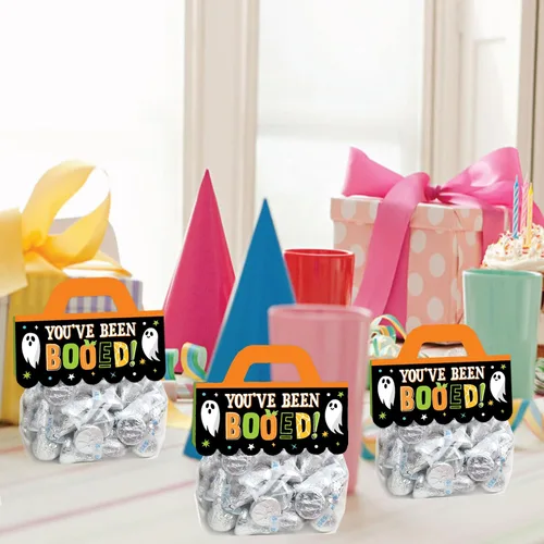 Vista 5 de Big Dot of Happiness You've Been Booed - Etiquetas transparentes para bolsas de regalos para fiesta de Halloween fantasma DIY - Bolsas de dulces