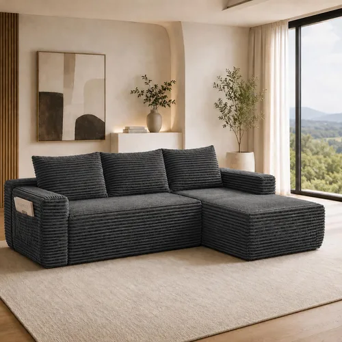 Vista 36 de Sofá deshuesado de 96 pulgadas, sofá modular en forma de L, color negro