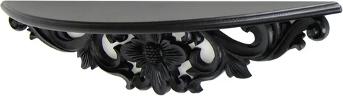 Vista 3 de Benjara - Estantería de pared de madera tallada a mano con diseño floral, color negro