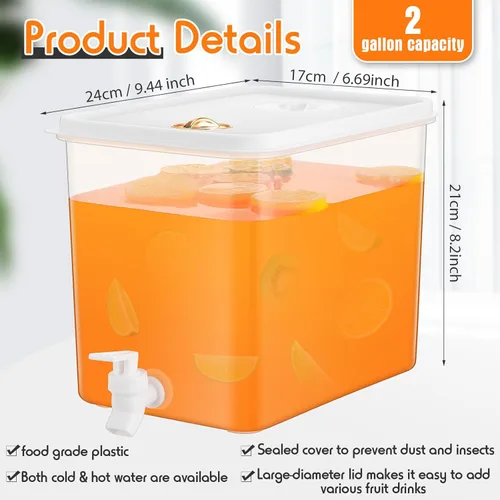 Vista 3 de Domensi 1 paquete dispensador de bebidas de 2 galones para refrigerador con grifo dispensador de agua tapas a prueba de fugas pantalla de filtro