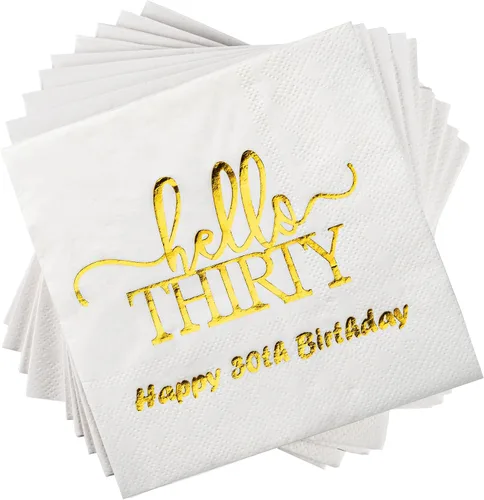 Vista 7 de Servilletas de papel desechables para fiesta de cumpleaños con lámina dorada, decoraciones de feliz cumpleaños, paquete de 100, servilletas de 3