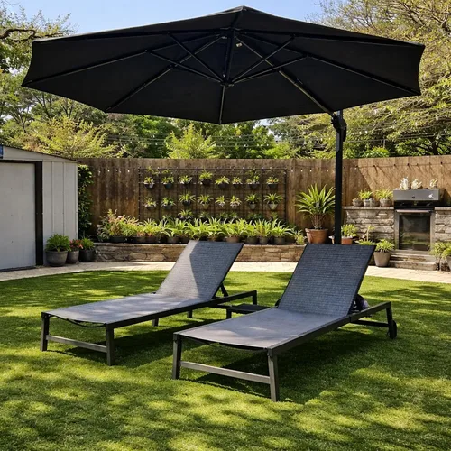 Vista 28 de PURPLE LEAF Sombrilla de patio de 8 pies para exteriores, sombrilla voladiza cuadrada de aluminio con rotación de 360 grados para jardín, terraza