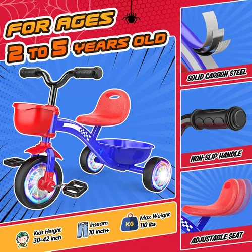 Vista 6 de Triciclo para niños pequeños de 1-3, 3-5 años, bicicleta de equilibrio de unicornio para bebés con ruedas de iluminación coloridas y canasta grande