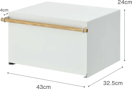 Vista 9 de YAMAZAKI Caja de Pan Moderna para el Hogar – Contenedor de Almacenamiento de Pan de Acero + Madera para Encimera, Caja de Pan Grande Blanca