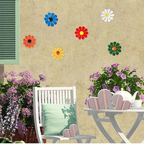 Vista 5 de 6 piezas de flores de metal para decoración de pared, decoración de jardín, flores de metal, girasol, arte de pared, decoración para colgar, adorno