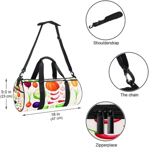Vista 5 de AISSO Duffel Bag for Women Men Healthy Vegetables Sports Gym Tote Bag Weekend Overnight Travel Bag Outdoor Luggage Handbag