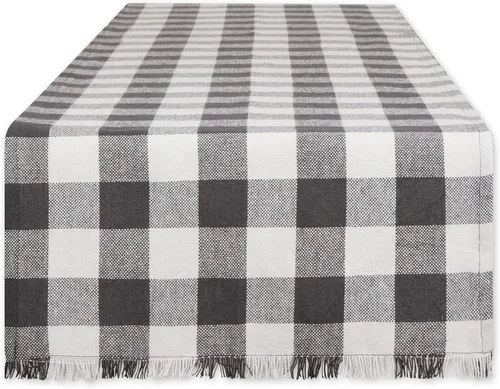 Vista 18 de DII Colección de Mesa a Cuadros Pesada con Flecos, Camino de Mesa, 14x72 pulgadas, Gris 2-Gris