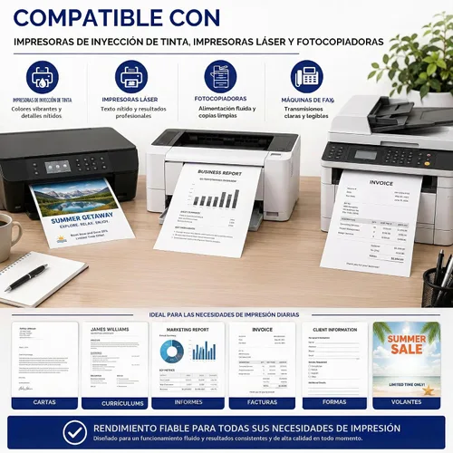 Vista 6 de Papel para impresora A4 premium (8.3" x 11.7") - Bond de 28 lb / Texto de 70 lb (105 gsm) - Papel blanco brillante (40 hojas)