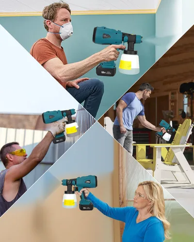 Vista 7 de Taingwei Pulverizador de pintura inalámbrico para batería Makita LXT de 18 V, pistola pulverizadora de pintura HVLP de 200 W con motor sin