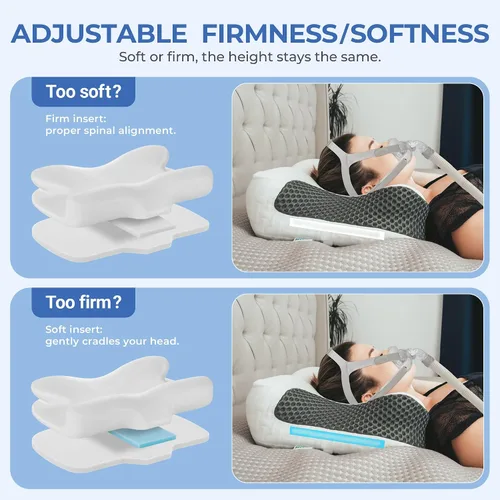 Vista 9 de Elviros Almohada cervical CPAP para el cuello para dormir, almohada ergonómica de altura ajustable para el cuello, almohada de espuma viscoelástica