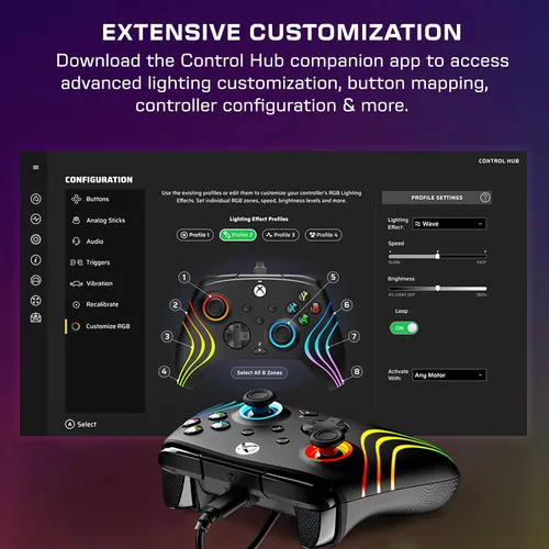 Vista 6 de Turtle Beach Afterglow Wave Wired RGB Gaming Controller - Licensed for Xbox Series X S, Xbox One & Windows PCs - Mappable Buttons, Hall-Effect Hair