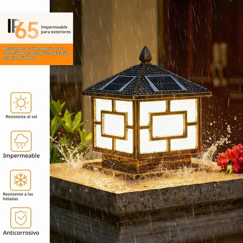 Vista 4 de Luces solares para postes al aire libre, IP65, impermeables, de bronce, lámparas de columna exterior de 9.8 pulgadas, luces de pilar de aluminio