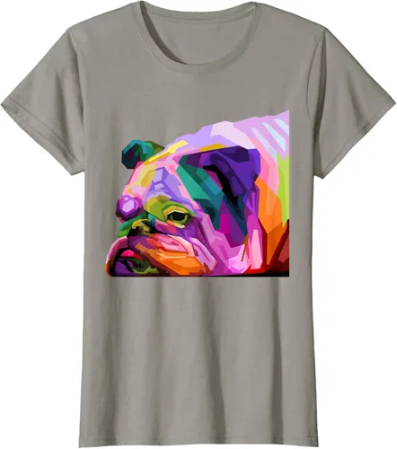 Vista 54 de Camiseta de retrato pop artístico de bulldog británico inglés para dueños de perros, Negro, S