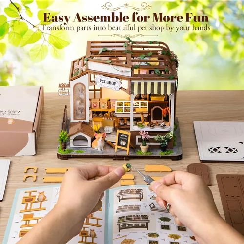 Vista 5 de Kit de Rincón de Libros DIY - Diorama de Sujetalibros con LED - Rompecabezas de Madera 3D Kits de Casa en Miniatura DIY - Decoración de Inserción