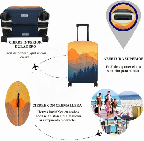 Vista 3 de Explore Land Funda protectora para maleta aprobada para volar, se adapta a maleta de 18 a 32 pulgadas, L Montañas Amber
