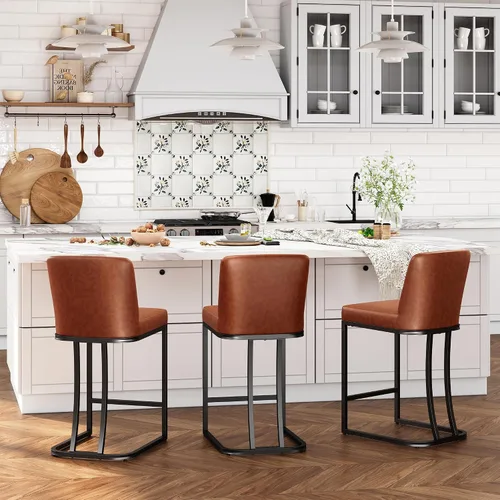 Vista 11 de ALPHA HOME Taburetes de mostrador con respaldos, taburetes de bar de 24 pulgadas para isla de cocina, silla de bar tapizada de piel sintética