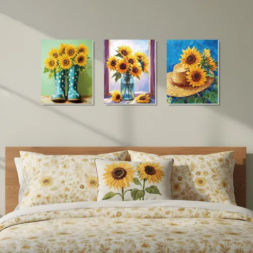 Vista 7 de Engrowtic 12 lienzos predibujados de flores de girasol de 8 x 10 pulgadas para pintar, lienzos preimpresos, para mujeres, pintura, arte, fiesta
