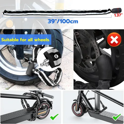 Vista 7 de Eseesmart Cerradura de cadena para bicicleta, cerraduras de bicicleta de huellas dactilares, antirrobo, cerraduras de seguridad de 3.28 pies