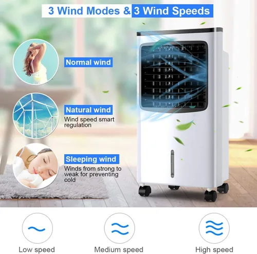 Vista 4 de Enfriador de aire evaporativo de 29 pulgadas, enfriador de aire oscilante ancho 3 en 1 con humidificador, control remoto, 2 paquetes de hielo