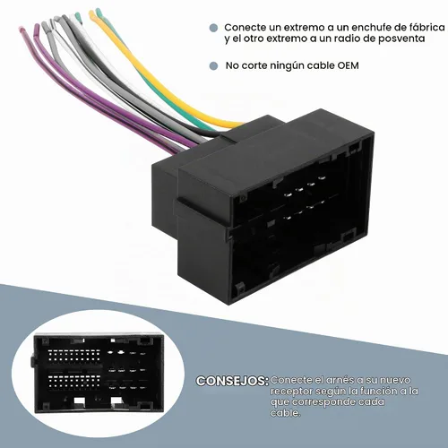Vista 5 de Kit de arnés de cables de estéreo de coche RDBS y adaptador de antena para conectar una radio de posventa Compatible con vehículos Dodge Jeep Ram