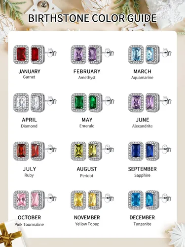 Vista 7 de ChicSilver Aretes de plata de ley 925 con forma de corazón, redondo, pera, esmeralda y piedra natal para mujer, joyería de cumpleaños