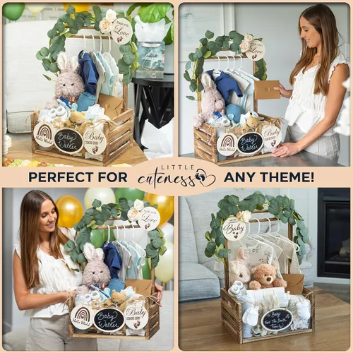 Vista 6 de Armario de madera para baby shower, cesta personalizada para baby shower, quemado con parte delantera de acrílico transparente