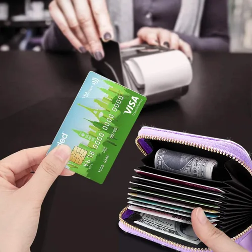 Vista 6 de Billetera pequeña para tarjetas de crédito RFID con purpurina linda para mujer