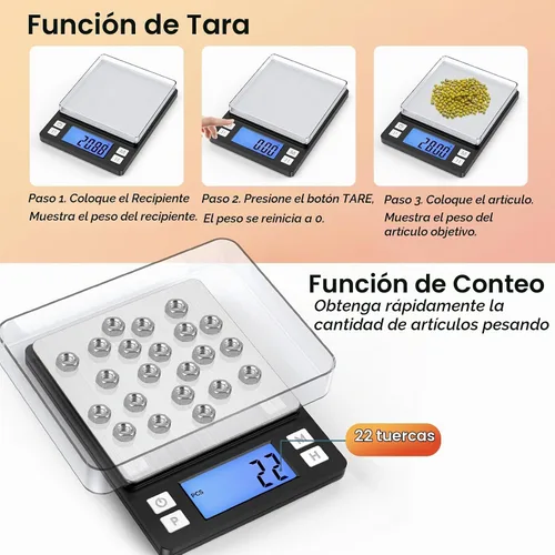 Vista 7 de BOMATA 0.01 g/1 kg Escala Digital Pequeña Mejorada, Recargable por USB, con Pantalla Más Grande y Función de Retención, Función de Tara, 9