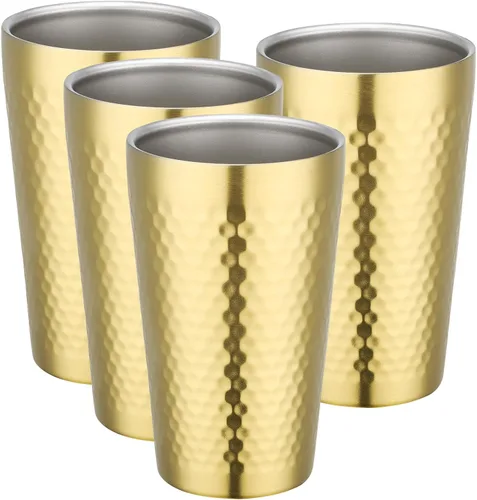Vista 13 de Beasea Vaso aislado de acero inoxidable, juego de 4 vasos de acero inoxidable dorado de 10 onzas, vasos apilables de metal de doble pared